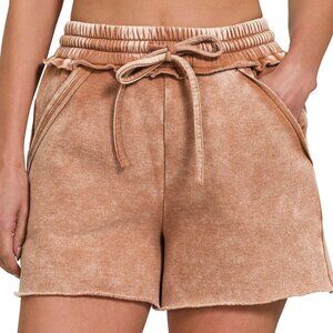 NWT Ladies Rust Acid Wash Fleece Drawstring Shorts with Pockets Medium